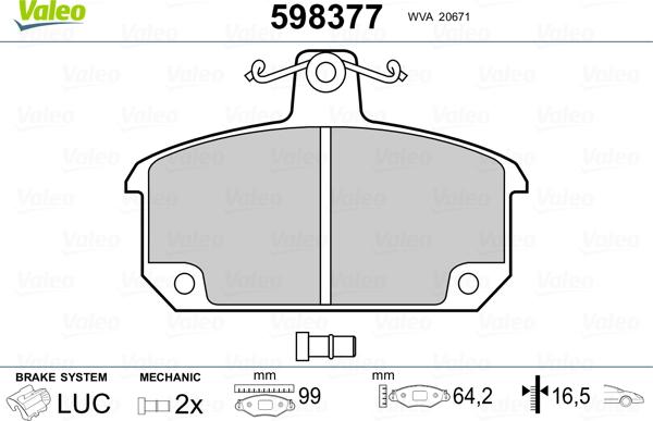 Valeo 598377 - Bremsbelagsatz, Scheibenbremse alexcarstop-ersatzteile.com