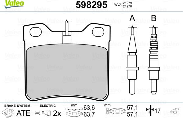 Valeo 598295 - Bremsbelagsatz, Scheibenbremse alexcarstop-ersatzteile.com