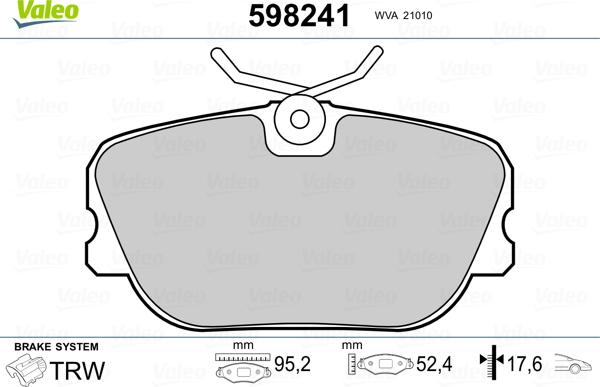 Valeo 598241 - Bremsbelagsatz, Scheibenbremse alexcarstop-ersatzteile.com