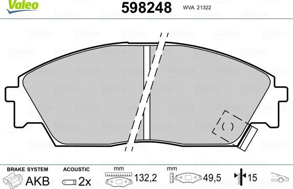 Valeo 598248 - Bremsbelagsatz, Scheibenbremse alexcarstop-ersatzteile.com