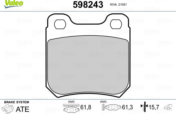 Valeo 598243 - Bremsbelagsatz, Scheibenbremse alexcarstop-ersatzteile.com