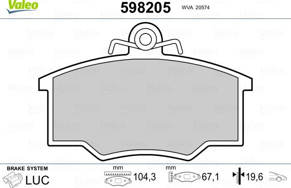 Valeo 598205 - Bremsbelagsatz, Scheibenbremse alexcarstop-ersatzteile.com