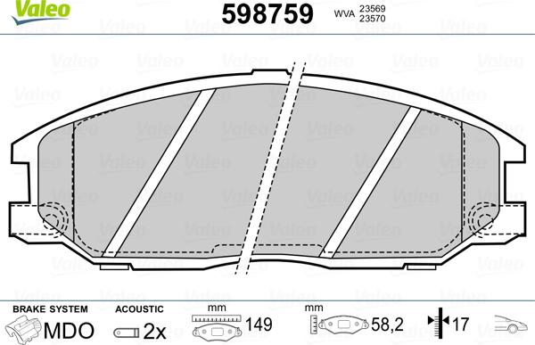 Valeo 598759 - Bremsbelagsatz, Scheibenbremse alexcarstop-ersatzteile.com