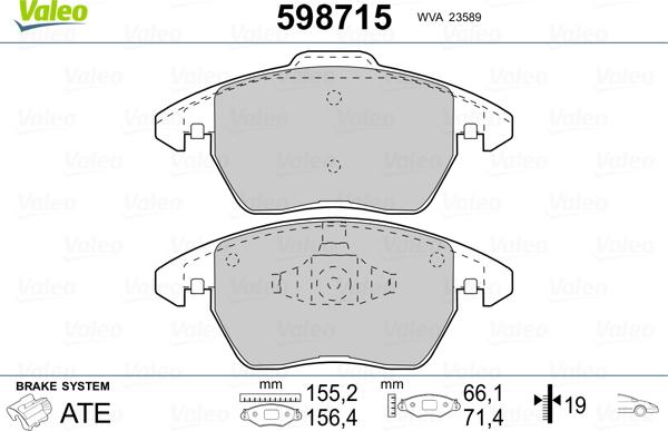 Valeo 598715 - Bremsbelagsatz, Scheibenbremse alexcarstop-ersatzteile.com