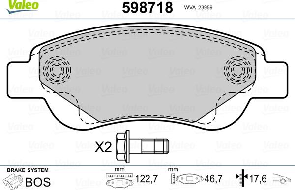 Valeo 598718 - Bremsbelagsatz, Scheibenbremse alexcarstop-ersatzteile.com