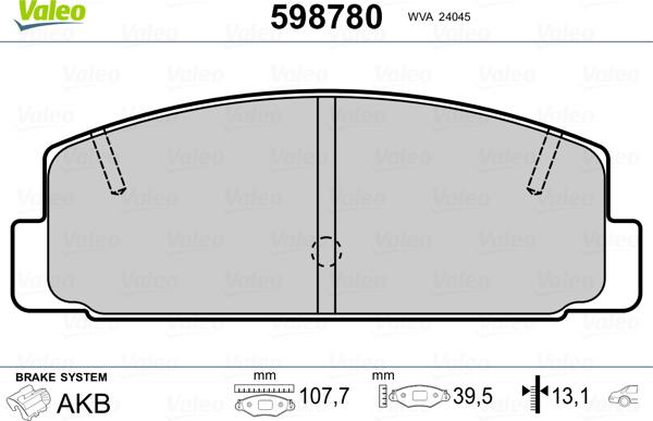 Valeo 598780 - Bremsbelagsatz, Scheibenbremse alexcarstop-ersatzteile.com