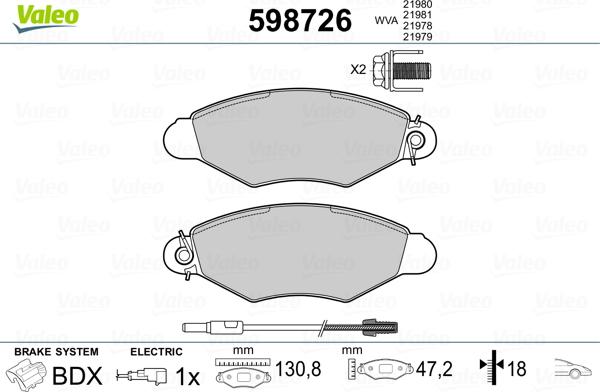 Valeo 598726 - Bremsbelagsatz, Scheibenbremse alexcarstop-ersatzteile.com