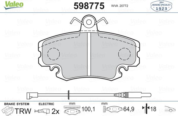 Valeo 598775 - Bremsbelagsatz, Scheibenbremse alexcarstop-ersatzteile.com