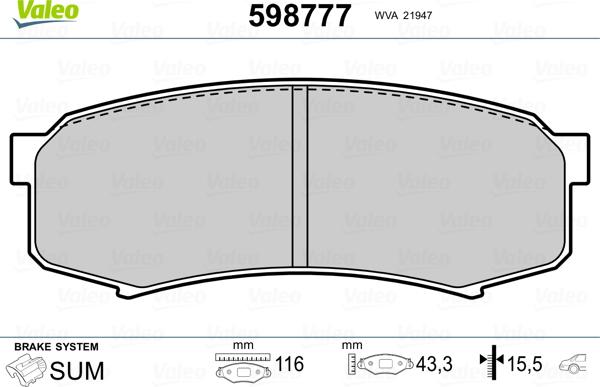 Valeo 598777 - Bremsbelagsatz, Scheibenbremse alexcarstop-ersatzteile.com