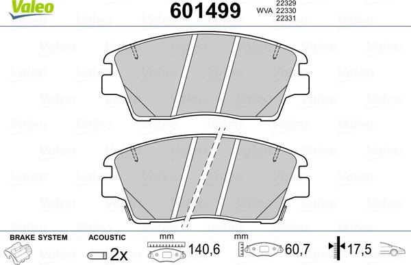 Valeo 601499 - Bremsbelagsatz, Scheibenbremse alexcarstop-ersatzteile.com