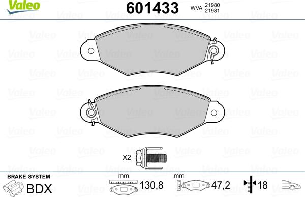 Valeo 601433 - Bremsbelagsatz, Scheibenbremse alexcarstop-ersatzteile.com