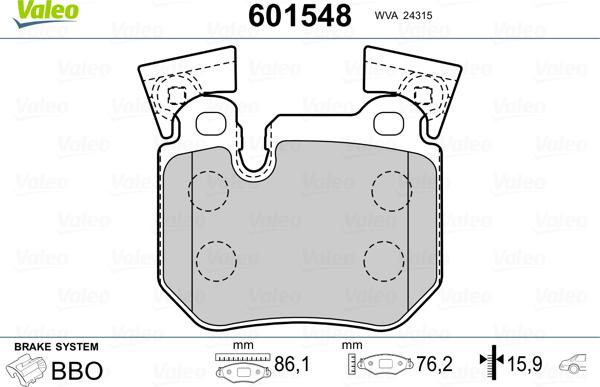 Valeo 601548 - Bremsbelagsatz, Scheibenbremse alexcarstop-ersatzteile.com