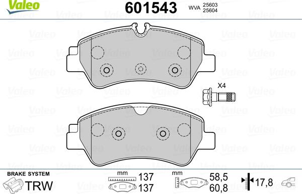 Valeo 601543 - Bremsbelagsatz, Scheibenbremse alexcarstop-ersatzteile.com