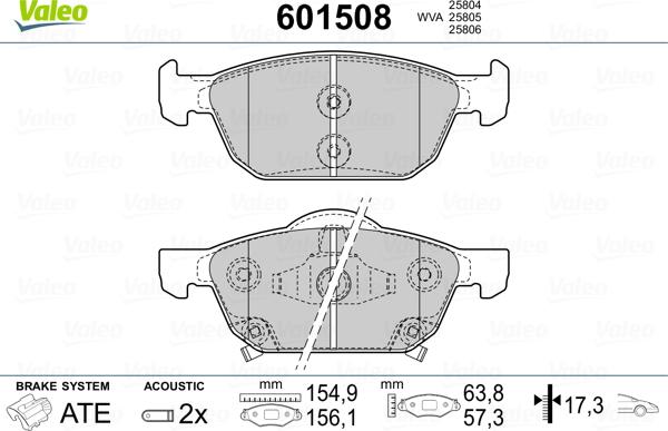 Valeo 601508 - Bremsbelagsatz, Scheibenbremse alexcarstop-ersatzteile.com