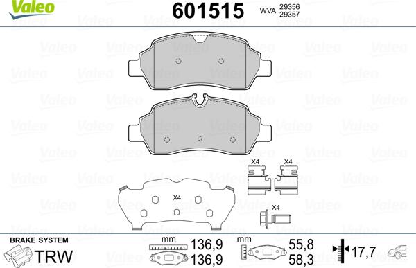 Valeo 601515 - Bremsbelagsatz, Scheibenbremse alexcarstop-ersatzteile.com