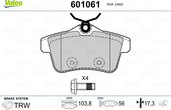 Valeo 601061 - Bremsbelagsatz, Scheibenbremse alexcarstop-ersatzteile.com