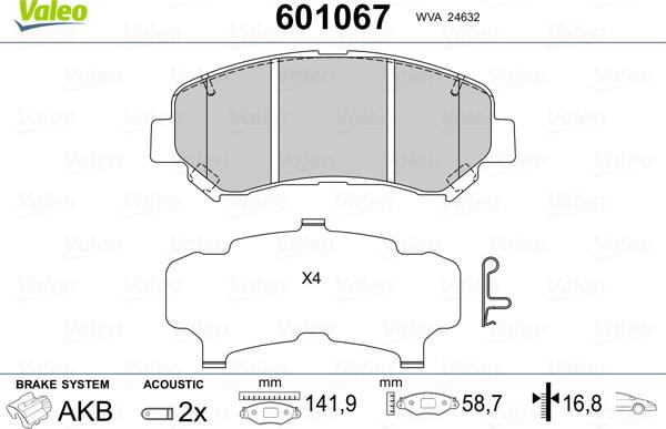 Valeo 601067 - Bremsbelagsatz, Scheibenbremse alexcarstop-ersatzteile.com