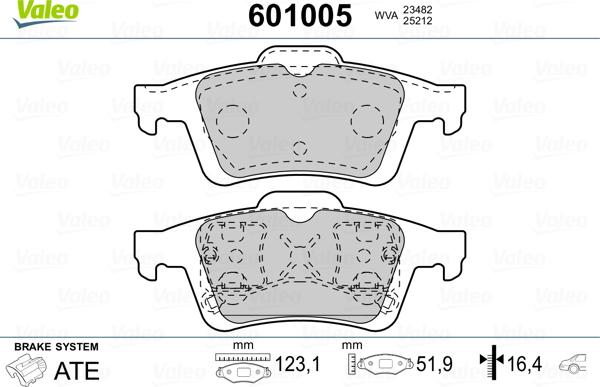 Valeo 601005 - Bremsbelagsatz, Scheibenbremse alexcarstop-ersatzteile.com