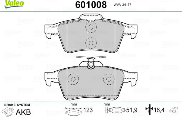 Valeo 601008 - Bremsbelagsatz, Scheibenbremse alexcarstop-ersatzteile.com