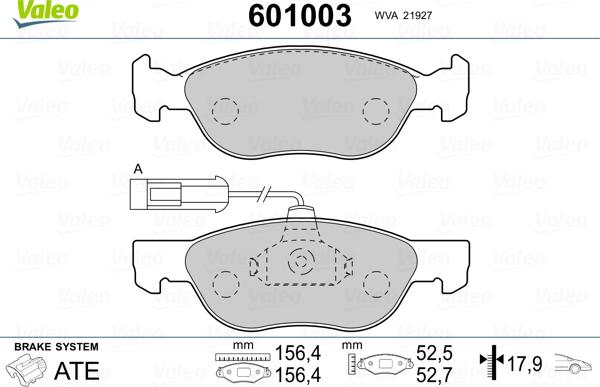 Valeo 601003 - Bremsbelagsatz, Scheibenbremse alexcarstop-ersatzteile.com