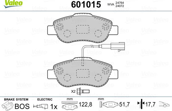 Valeo 601015 - Bremsbelagsatz, Scheibenbremse alexcarstop-ersatzteile.com