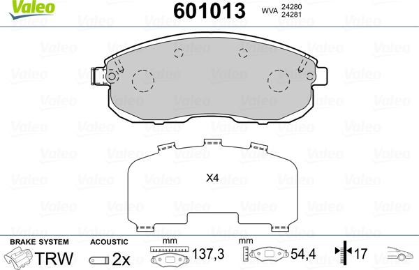 Valeo 601013 - Bremsbelagsatz, Scheibenbremse alexcarstop-ersatzteile.com