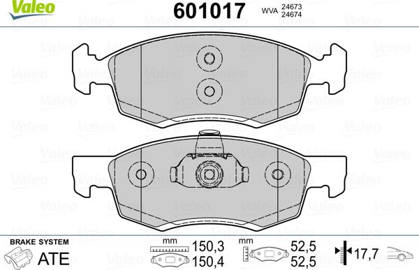 Valeo 601017 - Bremsbelagsatz, Scheibenbremse alexcarstop-ersatzteile.com