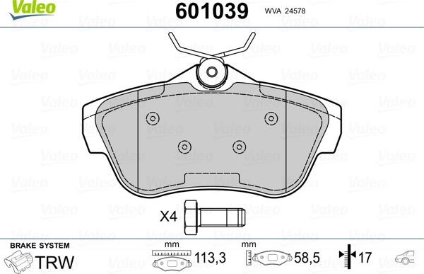 Valeo 601039 - Bremsbelagsatz, Scheibenbremse alexcarstop-ersatzteile.com