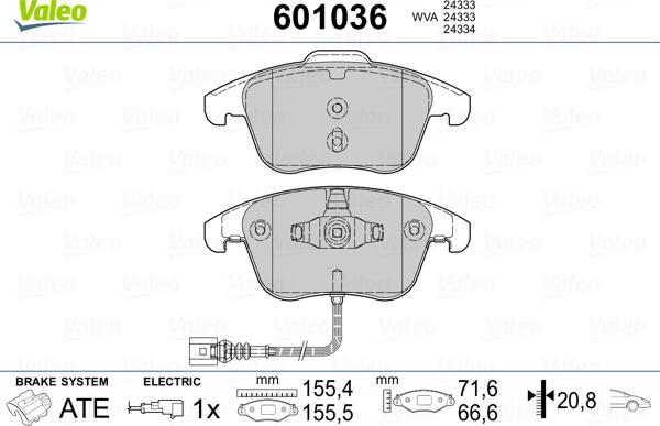 Valeo 601036 - Bremsbelagsatz, Scheibenbremse alexcarstop-ersatzteile.com