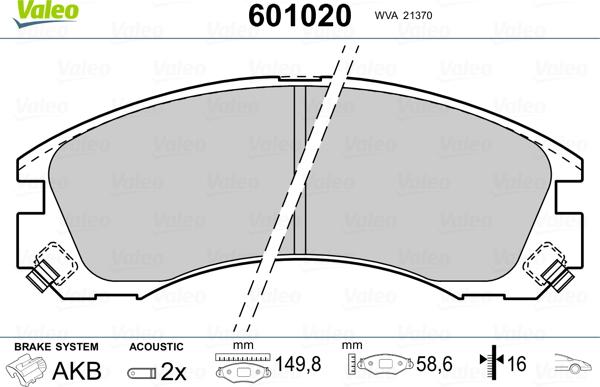 Valeo 601020 - Bremsbelagsatz, Scheibenbremse alexcarstop-ersatzteile.com