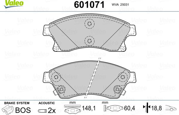 Valeo 601071 - Bremsbelagsatz, Scheibenbremse alexcarstop-ersatzteile.com