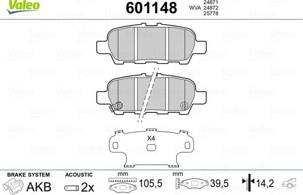 Valeo 601148 - Bremsbelagsatz, Scheibenbremse alexcarstop-ersatzteile.com