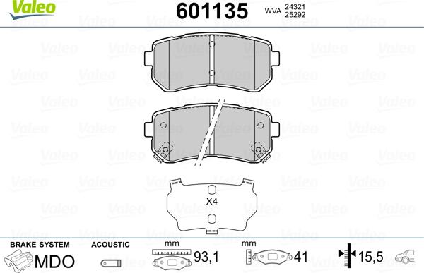 Valeo 601135 - Bremsbelagsatz, Scheibenbremse alexcarstop-ersatzteile.com