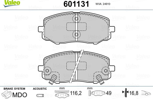 Valeo 601131 - Bremsbelagsatz, Scheibenbremse alexcarstop-ersatzteile.com