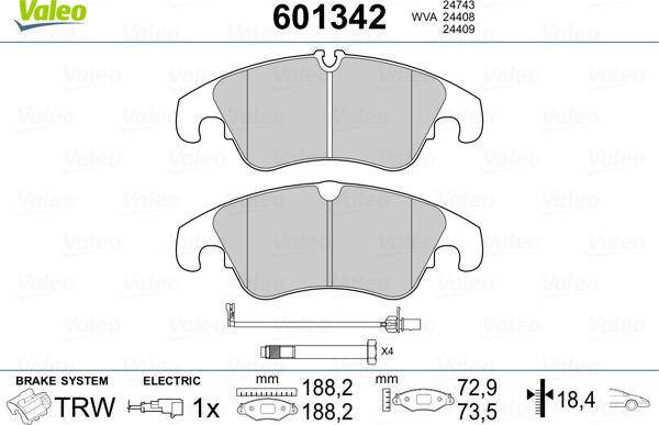 Valeo 601342 - Bremsbelagsatz, Scheibenbremse alexcarstop-ersatzteile.com