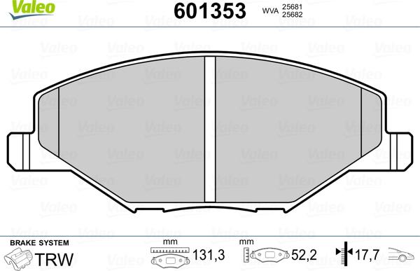 Valeo 601353 - Bremsbelagsatz, Scheibenbremse alexcarstop-ersatzteile.com