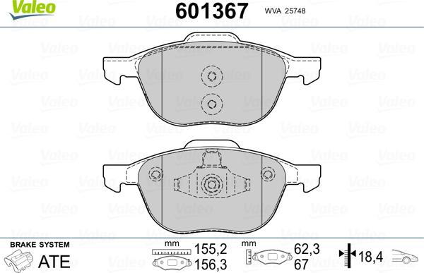 Valeo 601367 - Bremsbelagsatz, Scheibenbremse alexcarstop-ersatzteile.com