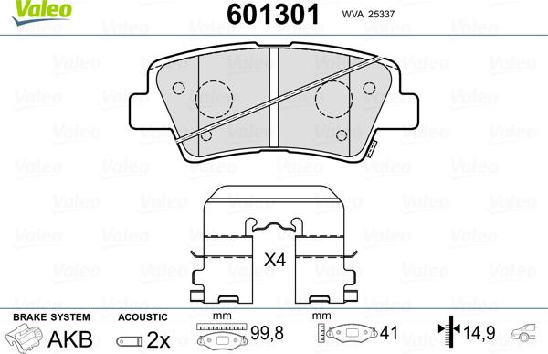 Valeo 601301 - Bremsbelagsatz, Scheibenbremse alexcarstop-ersatzteile.com