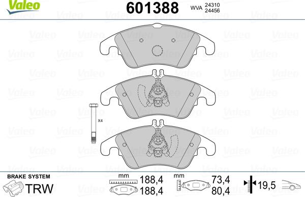 Valeo 601388 - Bremsbelagsatz, Scheibenbremse alexcarstop-ersatzteile.com