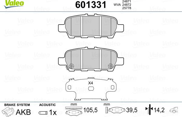 Valeo 601331 - Bremsbelagsatz, Scheibenbremse alexcarstop-ersatzteile.com