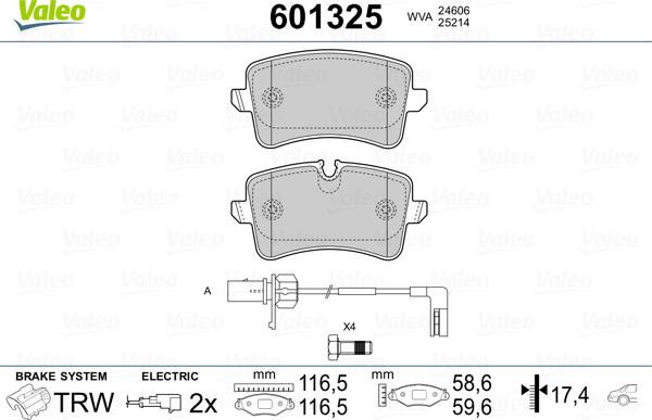 Valeo 601325 - Bremsbelagsatz, Scheibenbremse alexcarstop-ersatzteile.com