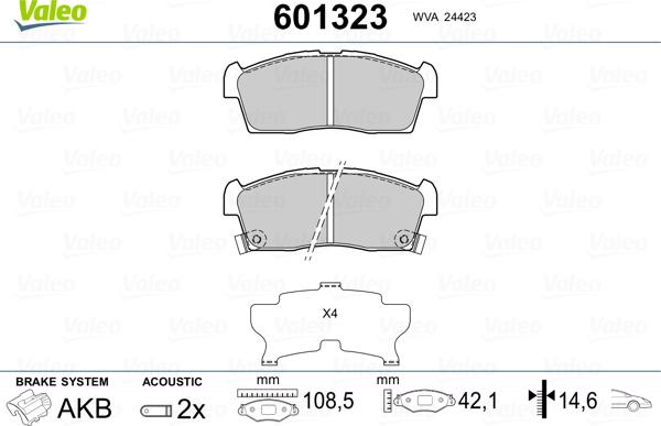 Valeo 601323 - Bremsbelagsatz, Scheibenbremse alexcarstop-ersatzteile.com