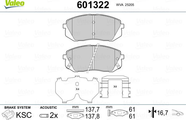 Valeo 601322 - Bremsbelagsatz, Scheibenbremse alexcarstop-ersatzteile.com