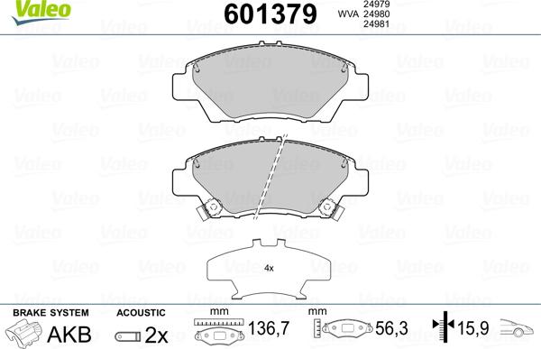 Valeo 601379 - Bremsbelagsatz, Scheibenbremse alexcarstop-ersatzteile.com