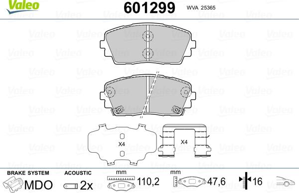 Valeo 601299 - Bremsbelagsatz, Scheibenbremse alexcarstop-ersatzteile.com