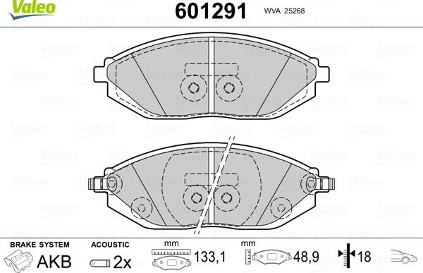 Valeo 601291 - Bremsbelagsatz, Scheibenbremse alexcarstop-ersatzteile.com