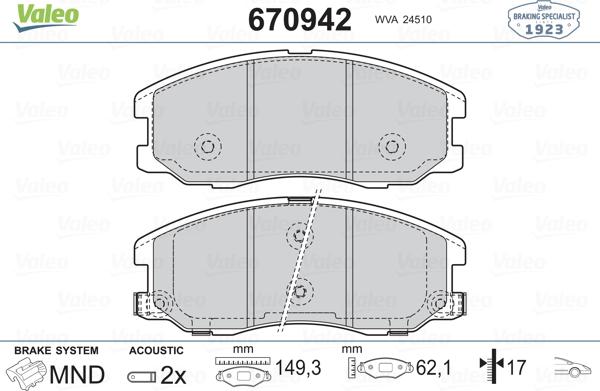 Valeo 670942 - Bremsbelagsatz, Scheibenbremse alexcarstop-ersatzteile.com