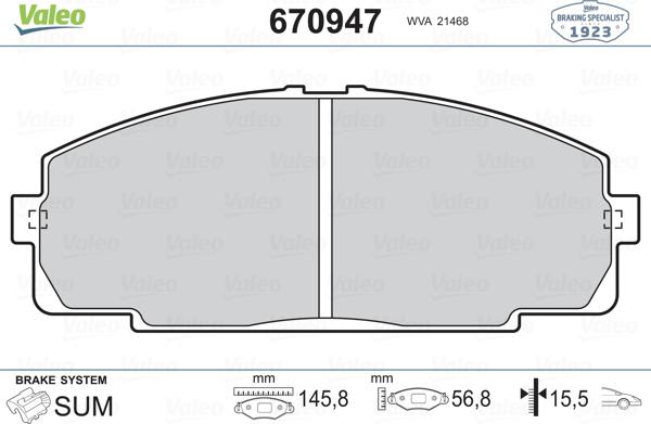 Valeo 670947 - Bremsbelagsatz, Scheibenbremse alexcarstop-ersatzteile.com