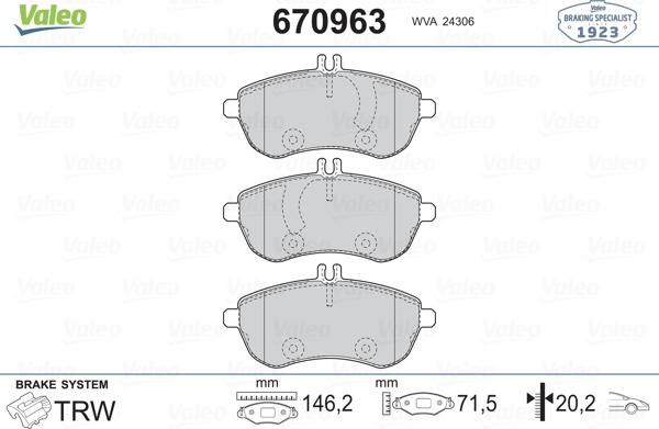 Valeo 670963 - Bremsbelagsatz, Scheibenbremse alexcarstop-ersatzteile.com