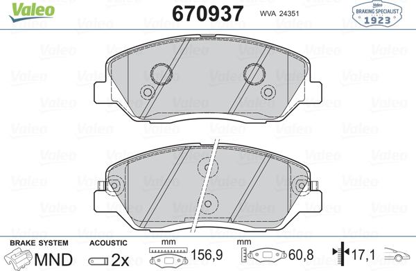 Valeo 670937 - Bremsbelagsatz, Scheibenbremse alexcarstop-ersatzteile.com